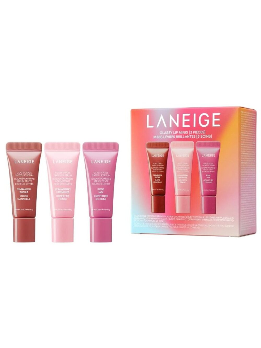 LANEIGE Glassy Lip Minis 3 Pc. Glaze Craze Tinted Peptide Lip Serum Gift Set